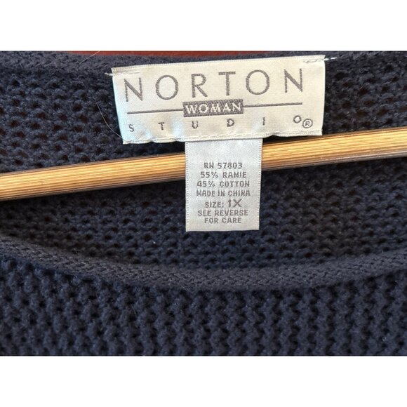 Vintage Norton McNaughton Plus 1X Navy USA Flag Sweater Patriotic 90s Americana - Picture 3 of 5